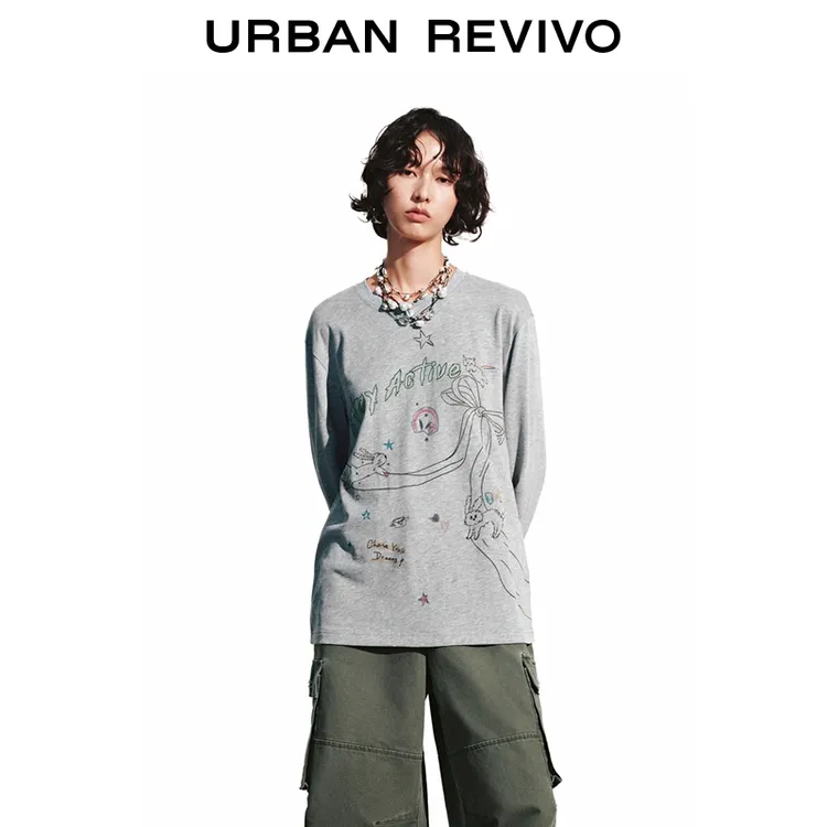 UR2026春季新款女装时尚休闲童趣手绘圆领长袖T恤UYY450320