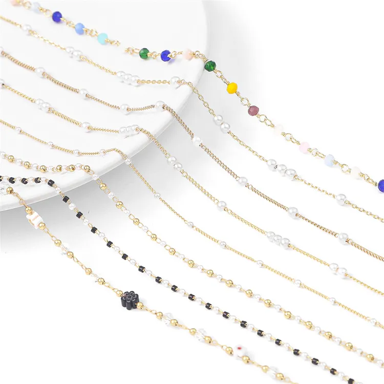 电镀14k包金珍珠/锆石链手工 diy项链材料耳饰发簪饰品配件