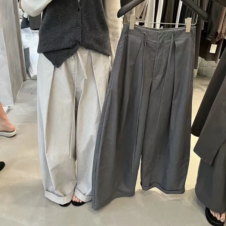 老钱风褶皱垂感抽绳气球阔腿裤女秋季新款慵懒百搭