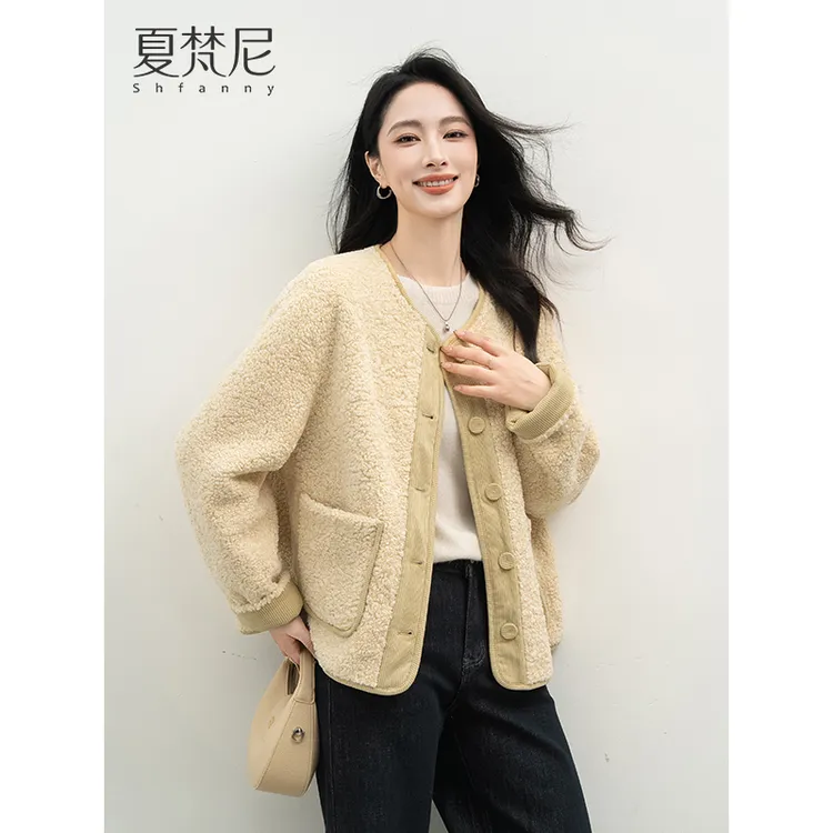 夏梵尼蓬松梦境冬季韩版双面穿厚外套仿羊羔毛皮毛一体短款百搭