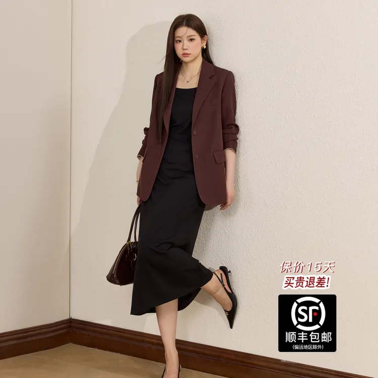 蓝语胖MM安可拉红色西装连衣裙秋冬显瘦套装琥珀流光风秋冬冬服装