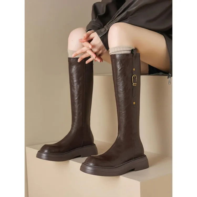 不过膝长靴长筒靴女2025秋冬新款加绒弹力大筒围骑士靴女大码4143