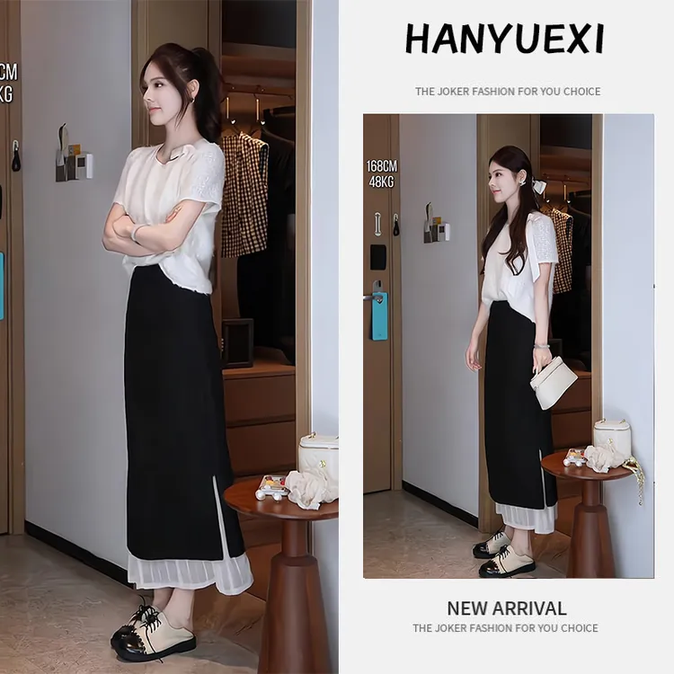 夏季一整套女装2025年新款韩版休闲减龄时尚短袖上衣半身裙两件套