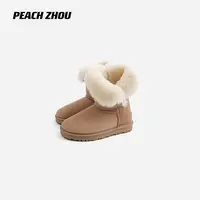 『PEACHZHOU』羊皮毛一体堆堆感中筒雪地靴休闲百搭保暖加厚棉鞋