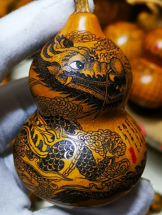 雅青阁葫芦手工针刺微雕墨刻八宝手捻葫芦龙文玩把玩把件工艺品