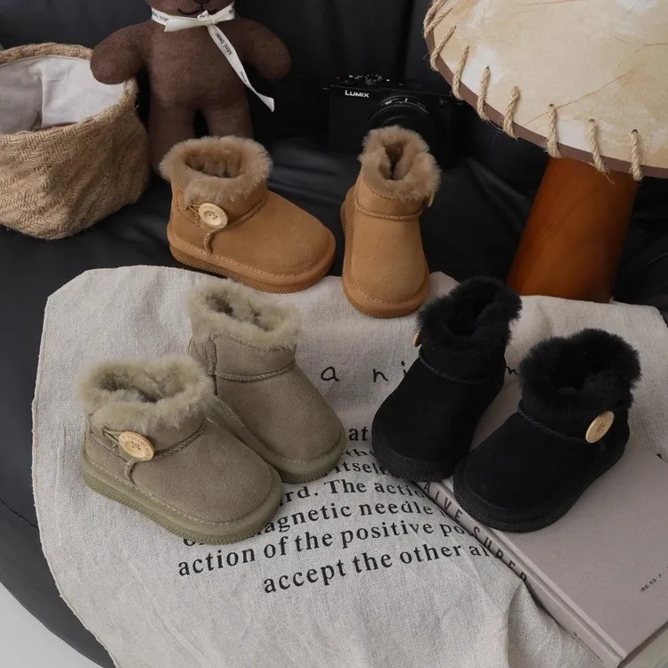 2025冬季新款儿童雪地靴男童短靴小中童棉鞋女童棉靴保暖宝宝鞋子