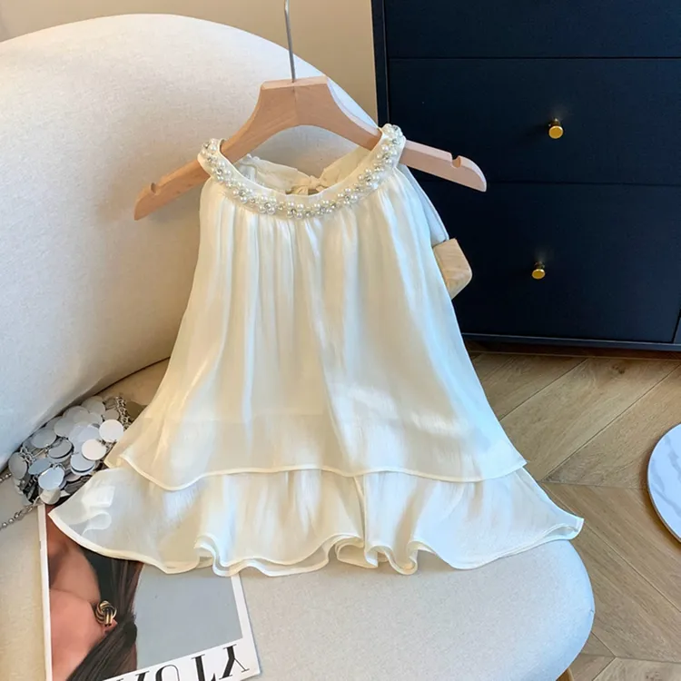 深圳南油高端折扣轻奢女装挂脖钉珠吊带背心夏季无袖薄上衣雪纺衫