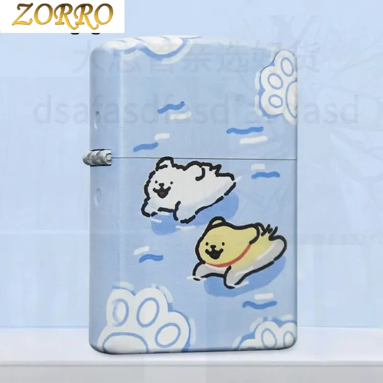 ZORRO佐罗正品防风煤油打火机彩印线条小狗情人节送男友礼打火机