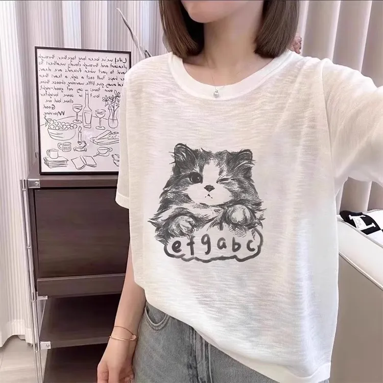 雪花棉大码女装微透冰凉短袖T恤女夏季遮肉显瘦胖mm宽松百搭200斤