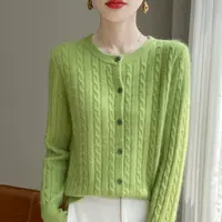 加厚圆领麻花针织带扣开衫长袖针织显瘦542