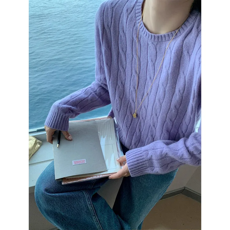 Miss sumeyY4016自制圆领韩版小个子毛针织衫长袖麻花休闲上衣秋