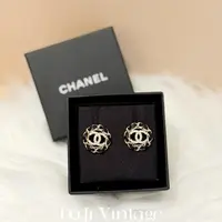 大吉中古/Chanel香奈儿双c镶钻圆形皮穿耳钉