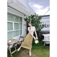DCL罗822327【清甜miu系】夏季时尚高腰半裙法式百搭休闲印花长裙