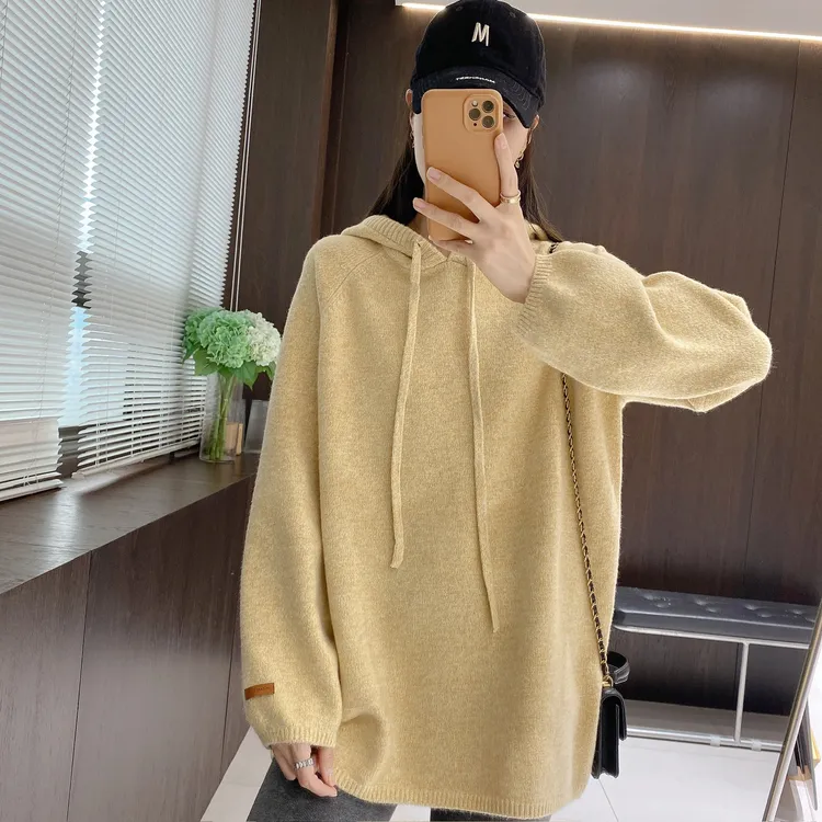 IMFLY金小金自制女装 针织衫DYW10082秋冬季大版连帽宽松毛衣外套