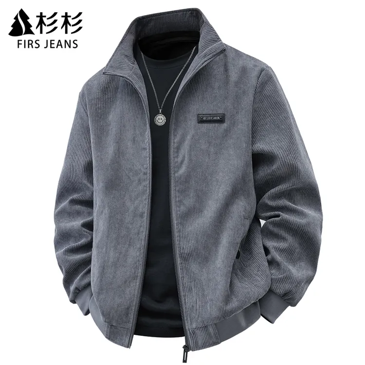 FIRS JEANS杉杉秋季立领外套男士宽松休闲上衣春秋灯芯绒夹克男款