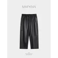 MAFKNN/玛肯时尚休闲简约纯色百搭松紧腰皮裤MK13206