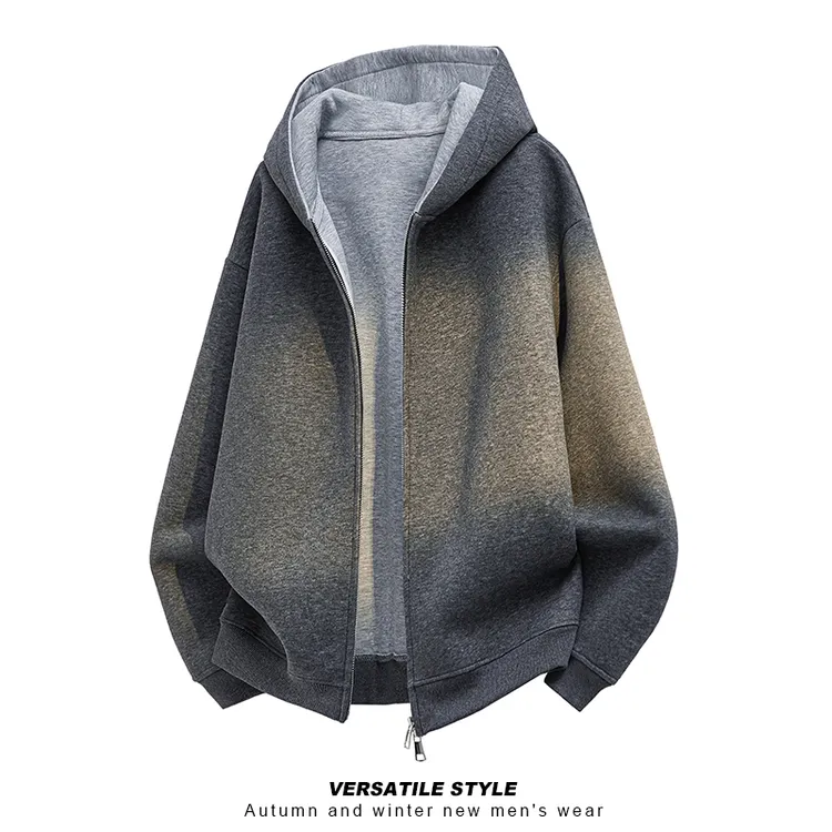 460G重磅拼色开衫卫衣男女同款连帽宽松休闲外套百搭运动情侣长袖