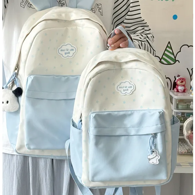 韩版小清新波点书包女百搭轻便旅游揹包小初高学生上课研学双肩包