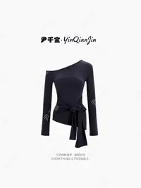 *尹千金*【古早御感】辣妹斜肩飘带修身褶皱显瘦女装S257369