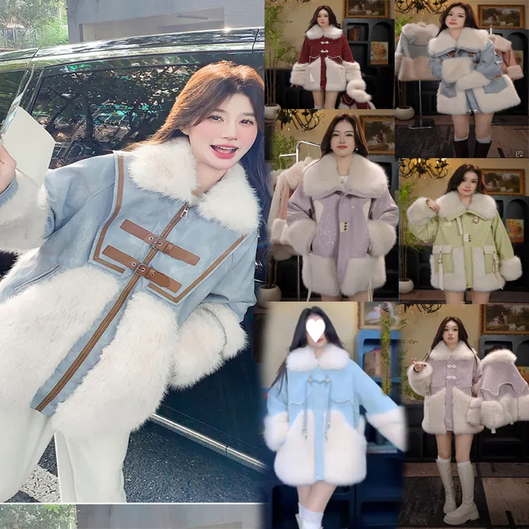 海宁女皮衣拉链仿皮草外套气质中长款洋气加绒零下十度冬季大毛领