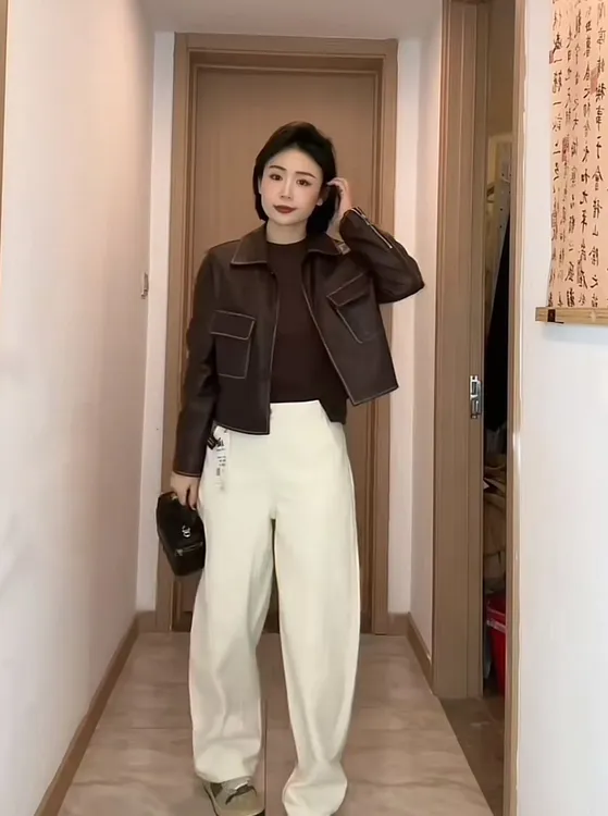 【HH专属】复古扎染皮衣外套女立领2025秋季新款小个子短款