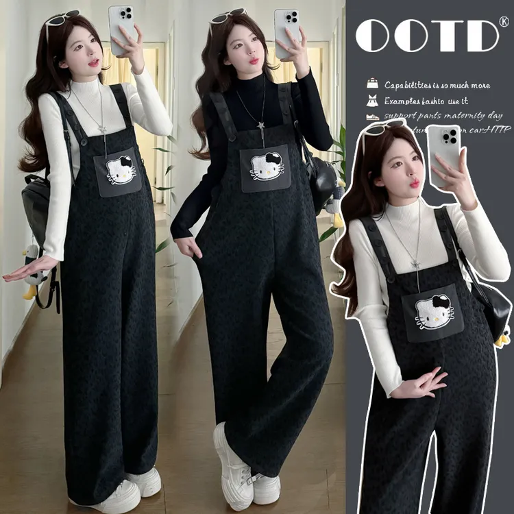 孕妇新款加厚加绒背带裤秋冬装圣诞新年氛围感休闲仿连体装宽松