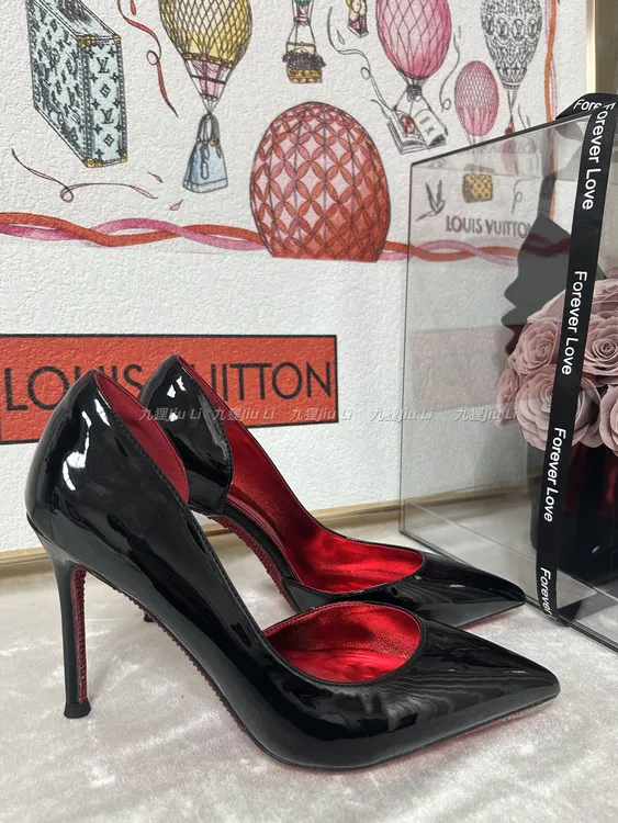 红底水钻性感侧空款高跟鞋漆皮黑色气质（6，8，10公分）尖头
