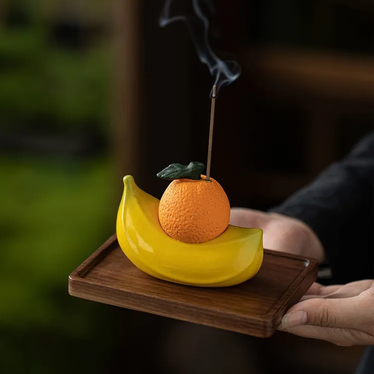 陶瓷橙蕉线香炉香插香座可爱家用室内点香器茶桌面香薰炉接灰盘