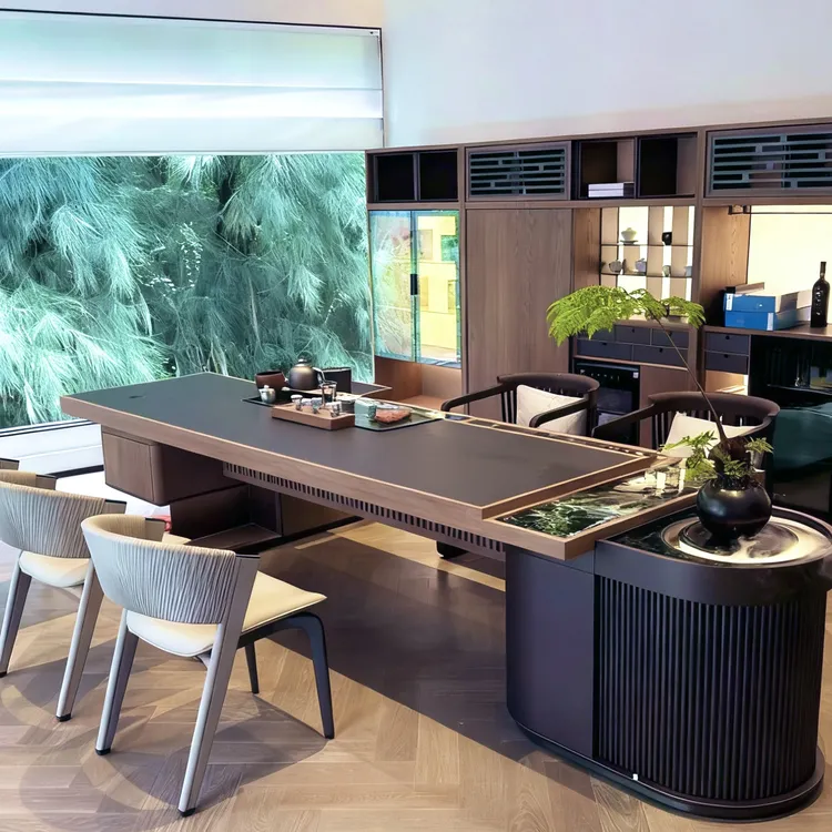 新中式实木茶台轻奢现代高级感北美黑胡桃木泡茶桌椅组合酒店家用