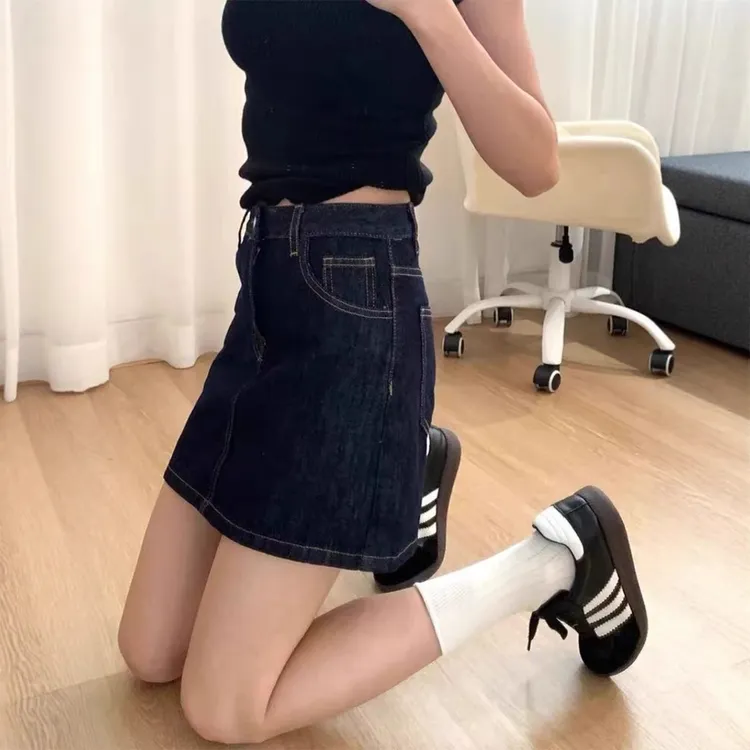 深蓝色牛仔裙裤韩系显瘦半身裙女夏薄款梨形身材高腰大码遮胯短裙