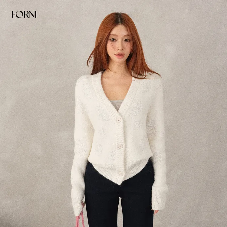 FORNI 星空开衫 立体手工珠片绣羊毛针织V领开衫毛衣