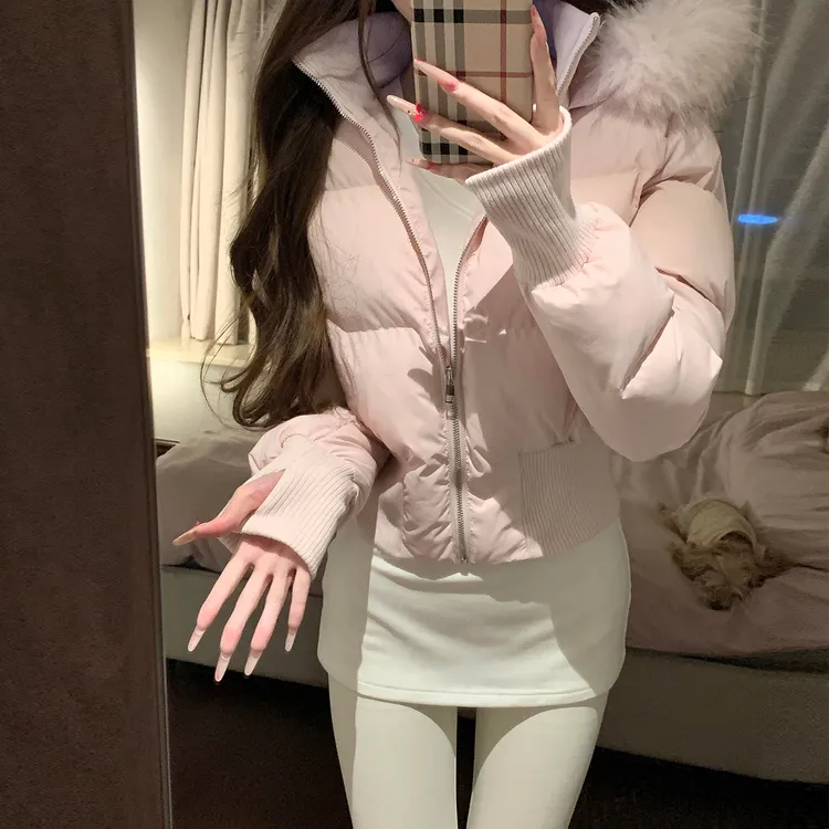 超好看粉色棉服女短款2025新款甜妹修身收腰显瘦棉衣加厚冬季外套