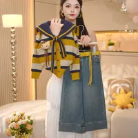 【九糖新】女童毛衣针织开衫牛仔裤秋季中大童百搭长袖上衣外套时髦