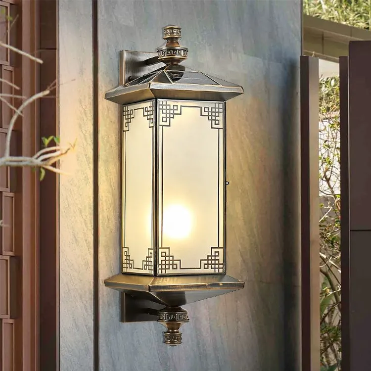 全铜太阳能防水户外别墅庭院大门新中式壁灯