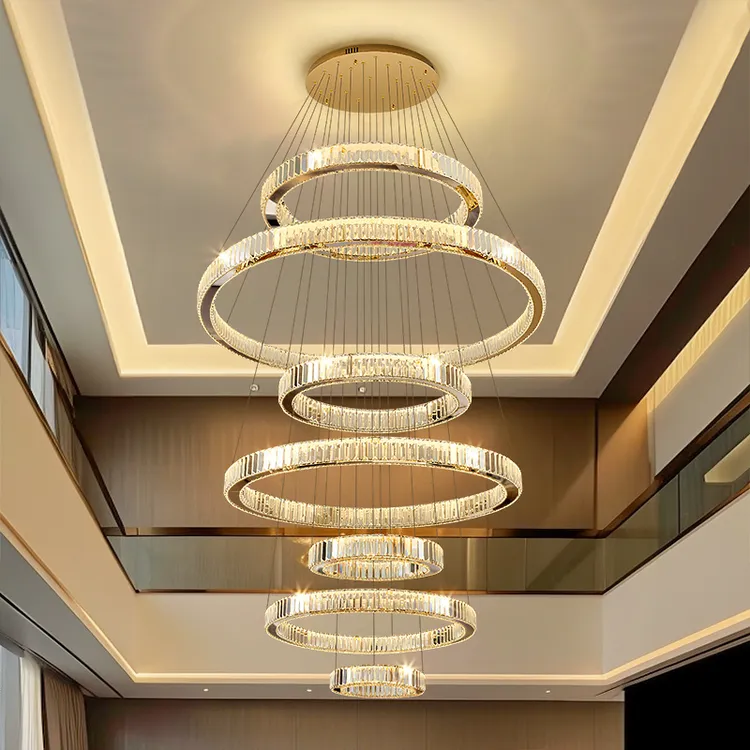 别墅复式楼大吊灯客厅灯2024年挑空楼梯吊灯轻奢水晶灯楼中楼吊灯
