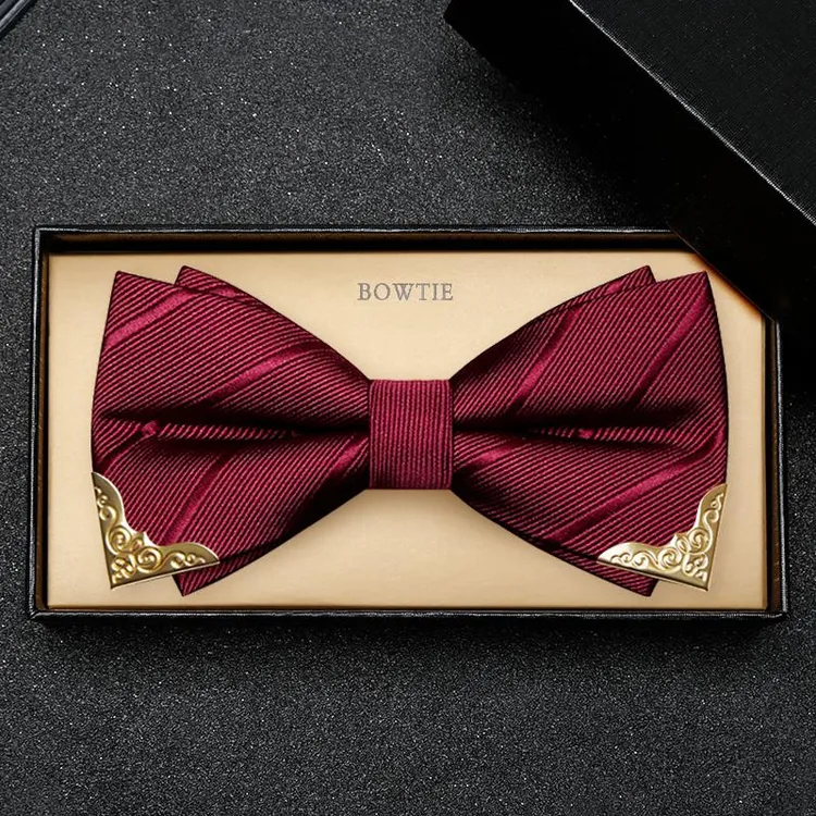 金属角酒红色领结新郎婚礼伴郎结婚高级感西装衬衫礼服配饰蝴蝶结
