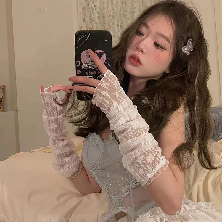 洛丽塔蕾丝假袖子袖套网纱大码宽松公主遮疤遮阳套袖女