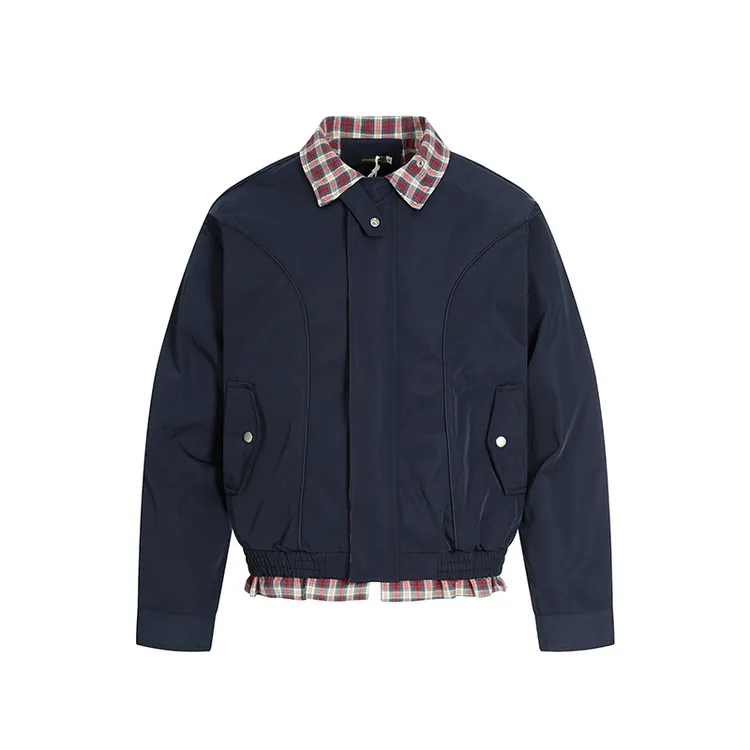 GENTNOBKIN 25FW格纹哈灵顿夹克结构型假两件老钱风宽松翻领外套