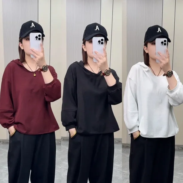 7828早秋款灯笼袖时尚长袖连帽T恤