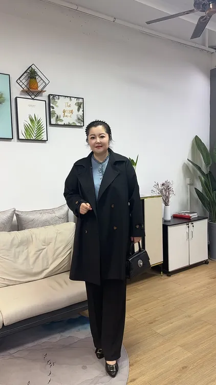 娜丹静原创大码轻职贵气双排扣翻领风衣外套LT95565