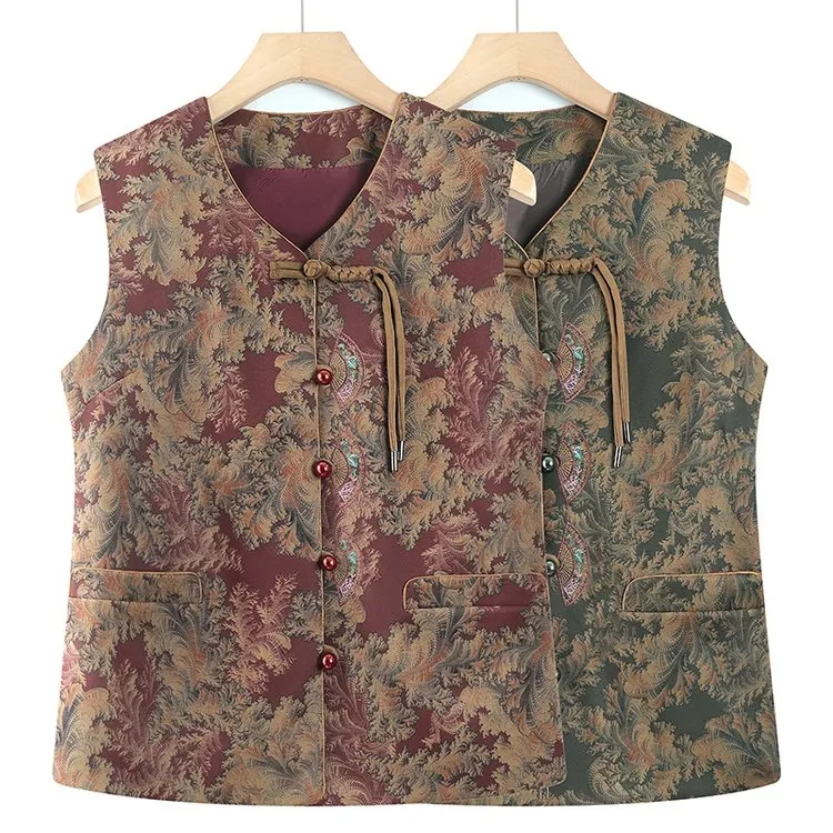 新中式复古马甲外套女老年人妈妈坎肩马夹背心春秋款套装