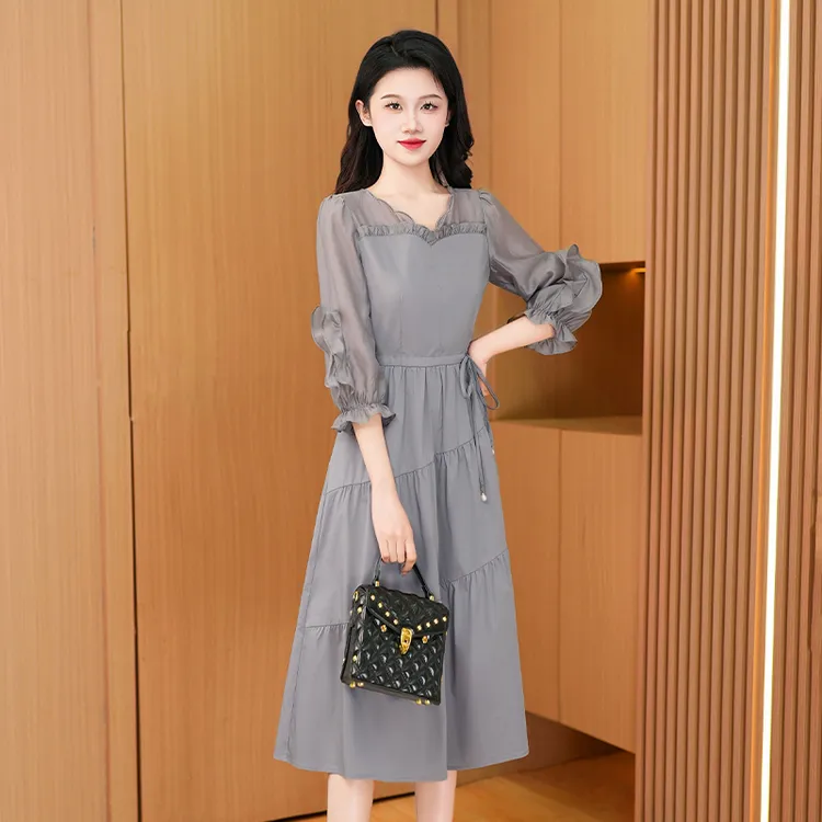 优雅新款气质时尚大气减龄休闲收腰显瘦连衣裙24574-ZT10