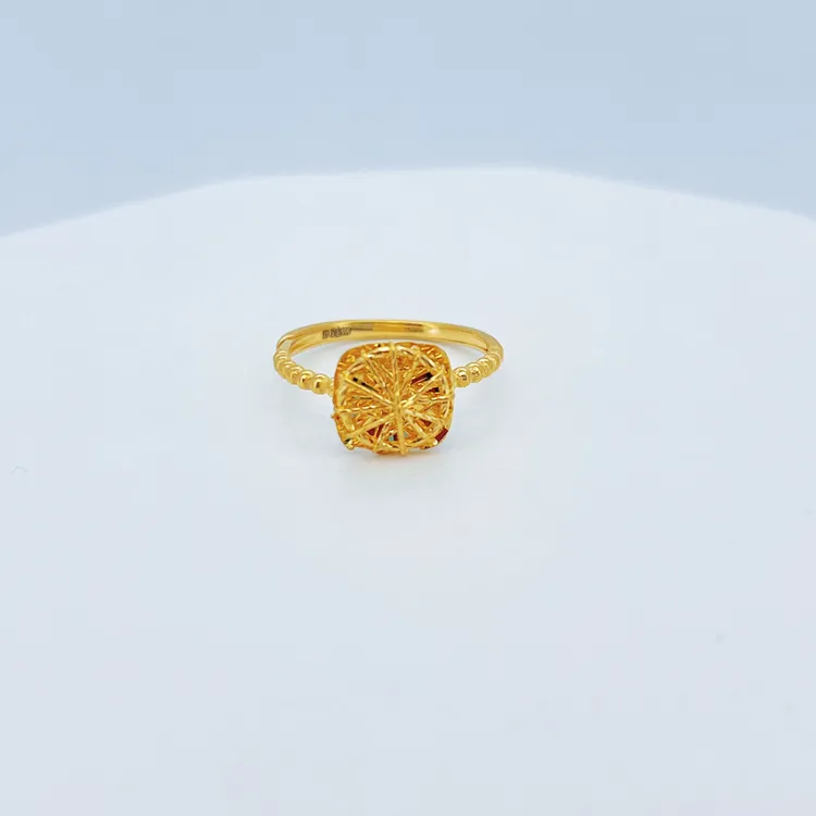 足金999黄金小方塘金活口可调节戒指