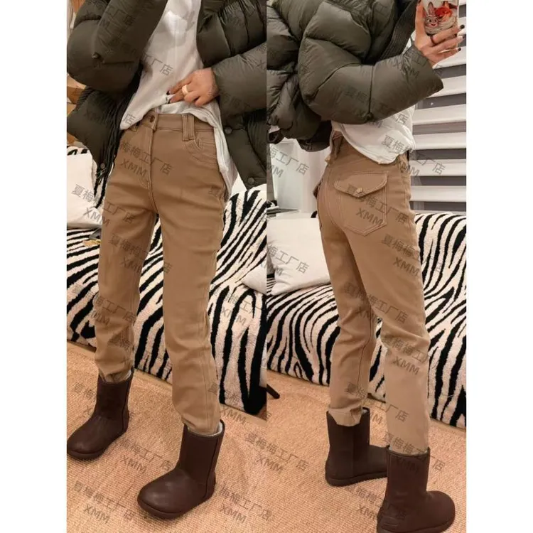 XMM【密密绒牛仔烟管裤】牛仔裤百搭男友风女秋冬微弹美拉德风G9333