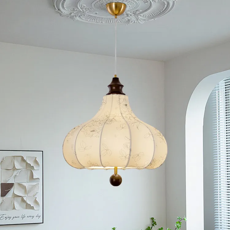 中古餐厅灯法式印花布艺卧室复古实木诧寂风书房衣帽房间栗子吊灯