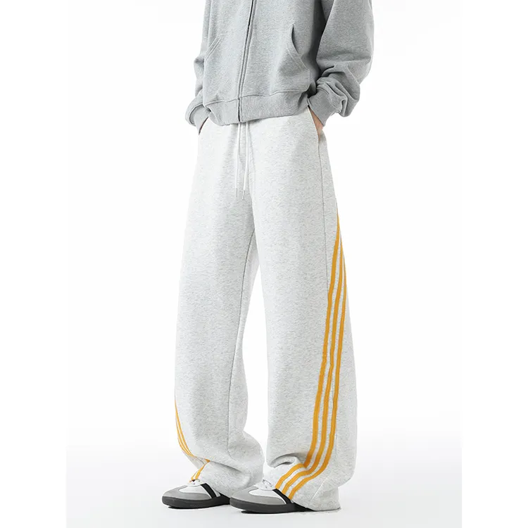 【6小时发货】条纹运动加绒卫裤男女秋冬季重磅美式裤子直筒阔腿裤