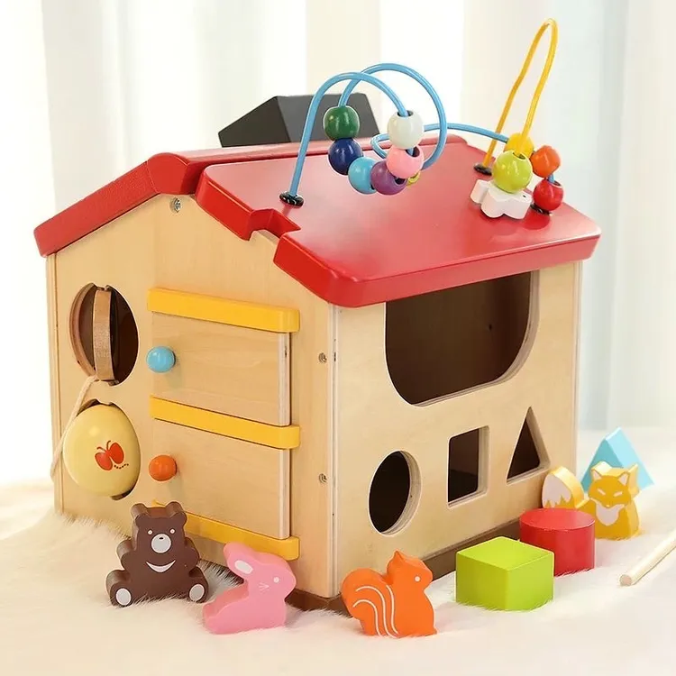 小红帽早教智慧屋实木数字形状配对认知积木百宝箱益智玩具