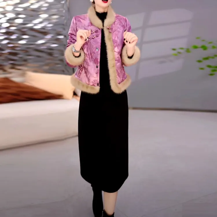 高端国风气质加厚两件套连衣裙2025冬季新款修身洋气保暖套装裙