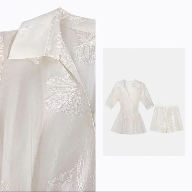 明月绣 夏装穿搭一整套新款短袖衬衫短裤两件套