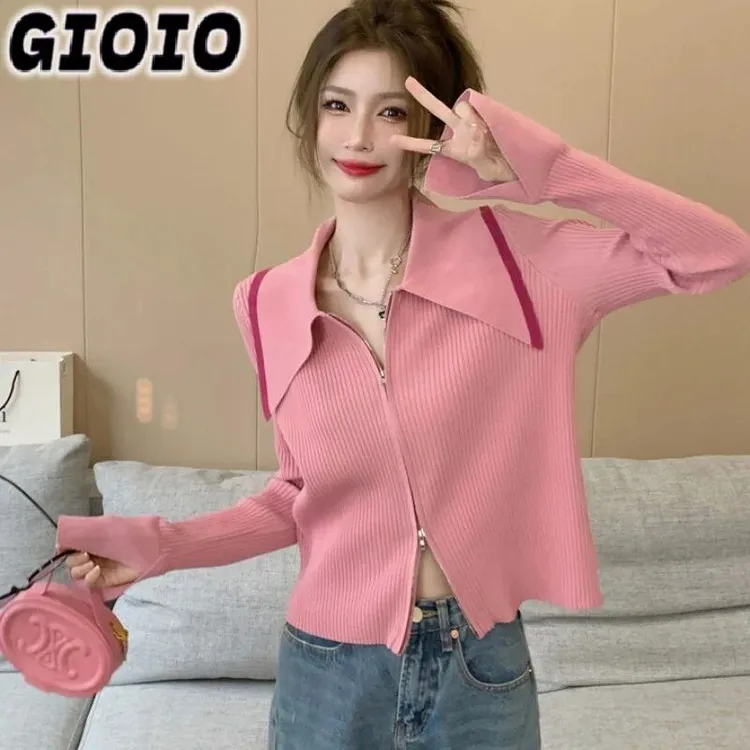 GIOIO妹妹秋季显瘦开衫2025减龄身材微胖针织衫女宽松短款梨形上